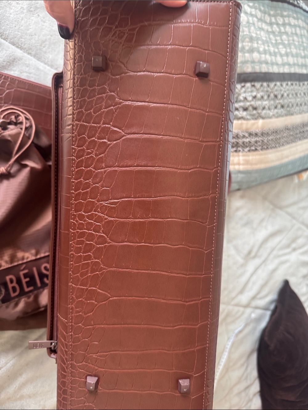 BEIS Large Brown Croc-Embossed Tote with Matching Pouch Set - Picture 15 of 15